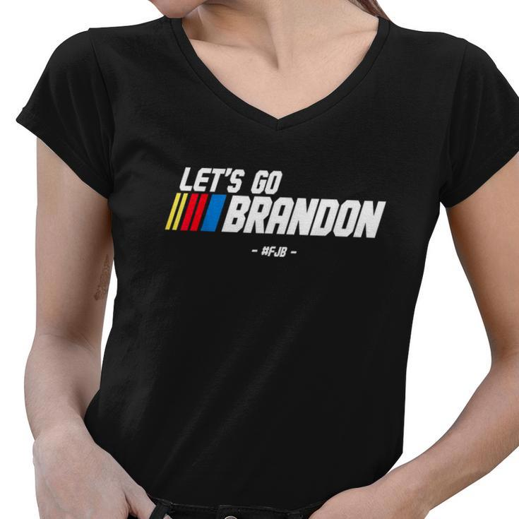 Lets Go Brandon Racing Car Us Flag Funny Gift Idea News S Women V-Neck T-Shirt