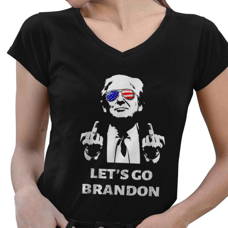 Lets Go Brandon Trump Middle Finger Women V-Neck T-Shirt