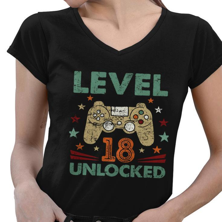 Level 18 Unlocked 2004 Birthday Gift 18 Graphic Design Printed Casual Daily Basic Women V-Neck T-Shirt