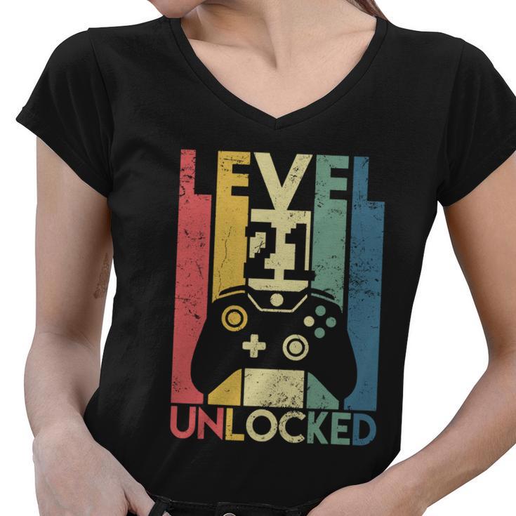 Level 21 Unlocked Shirt Funny Video Gamer 21St Birthday Gift Women V-Neck T-Shirt