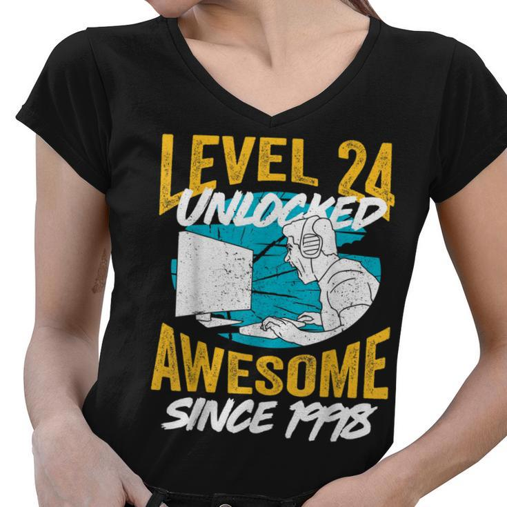 Level 24 Unlocked Awesome 1998 24Th Birthday Man Video Game  Women V-Neck T-Shirt