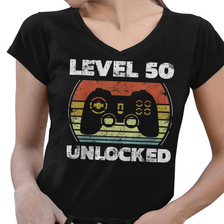 Level 50 Unlocked Funny Video Gamer 50Th Birthday  Women V-Neck T-Shirt
