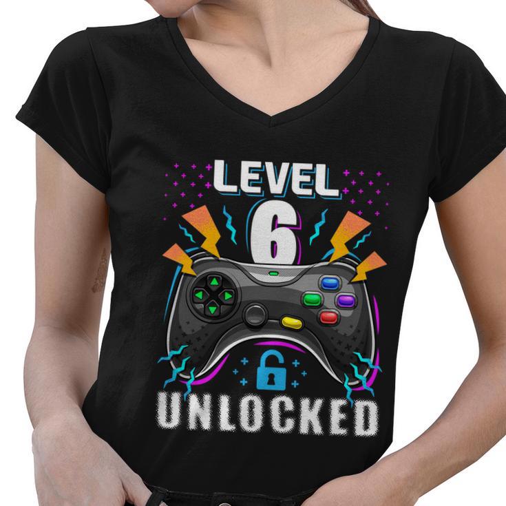 Level 6 Unlocked Video Game Gift 6Th Birthday Gamer Gift Boys Gift Women V-Neck T-Shirt