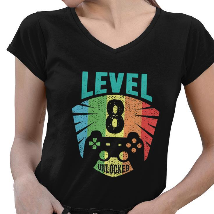 Level 8 Unlocked 8Th Birthday Boy Girl Gamer Level  Women V-Neck T-Shirt