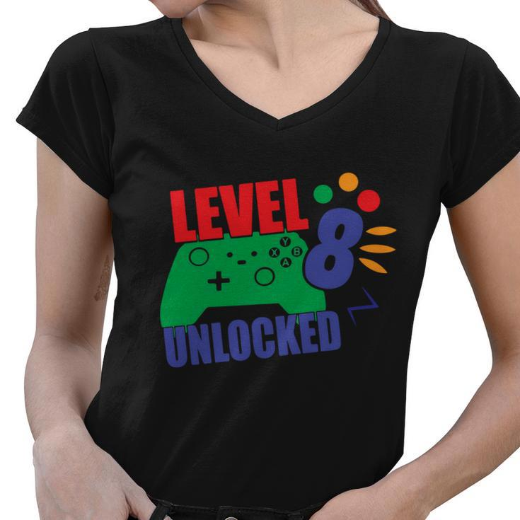 Level 8 Unlocked  8Th Gamer Video Game Birthday Video Game Graphic Design Printed Casual Daily Basic Women V-Neck T-Shirt