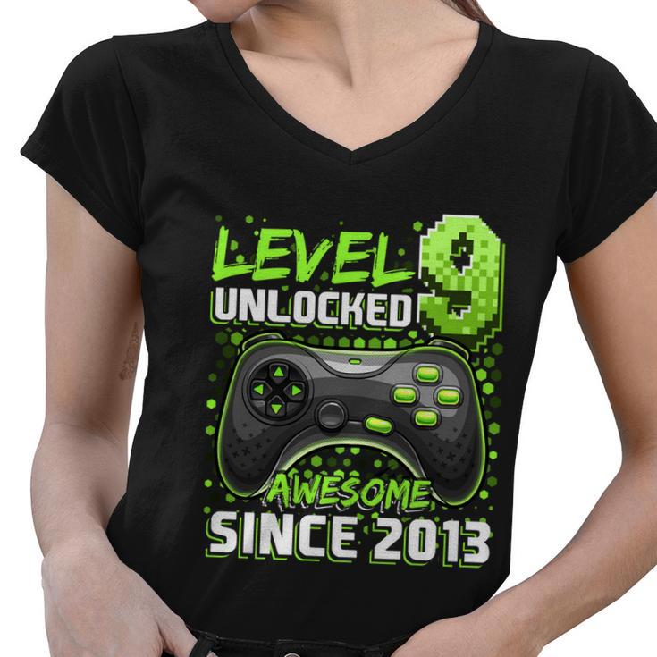 Level 9 Unlocked Awesome 2013 Video Game 9Th Birthday Gift V2 Women V-Neck T-Shirt