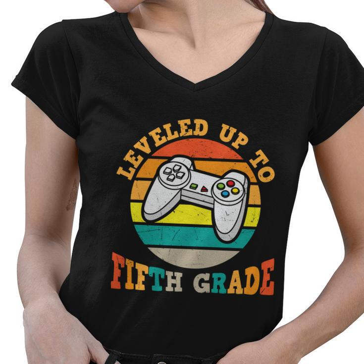 Leveled Up To 5Th Grade Back To School First Day Of School Women V-Neck T-Shirt