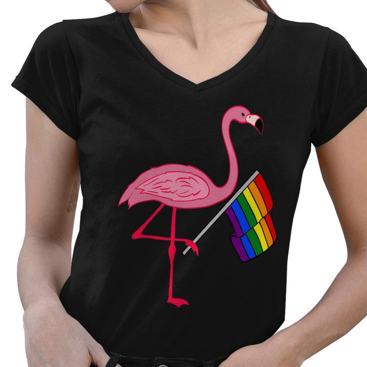 Lgbt Flamingo Pride Flag Women V-Neck T-Shirt