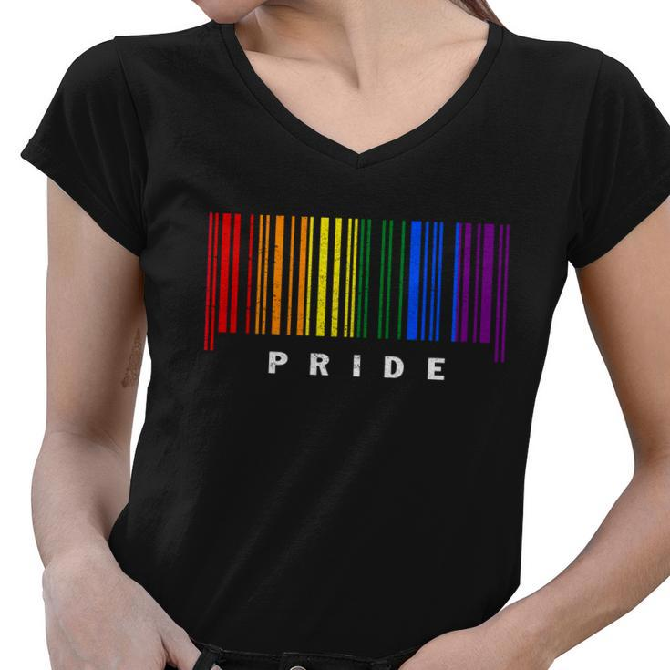 Lgbt Gay Barcode Support Lgbtq Ally Rainbow Pride Gay Flag Women V-Neck T-Shirt