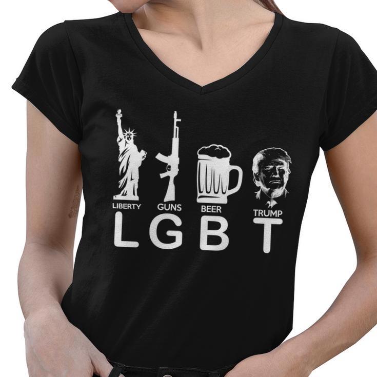 Lgbt Liberty Guns Beer Pro Donald Trump Women V-Neck T-Shirt