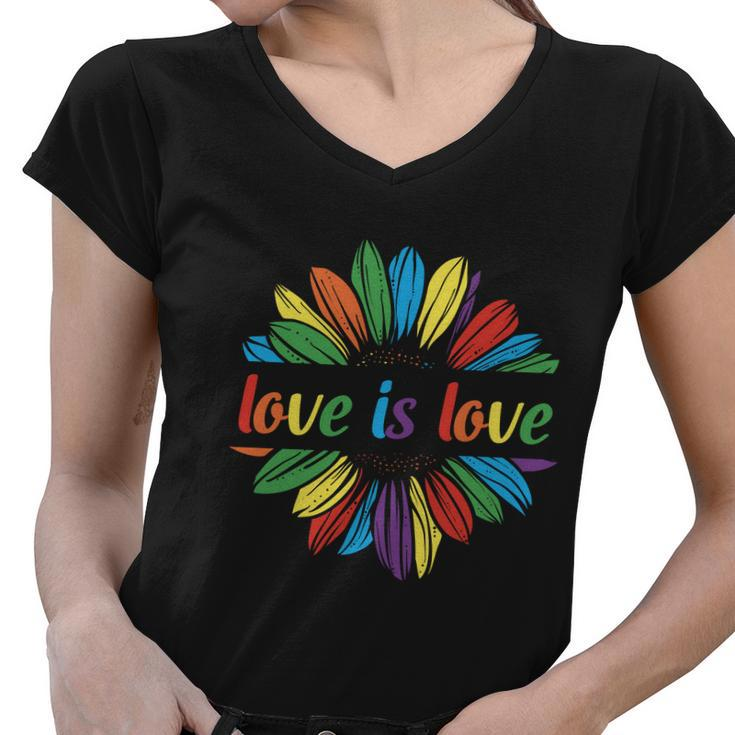 Lgbt Rainbow Sunflower Love Is Love Pride Month Women V-Neck T-Shirt