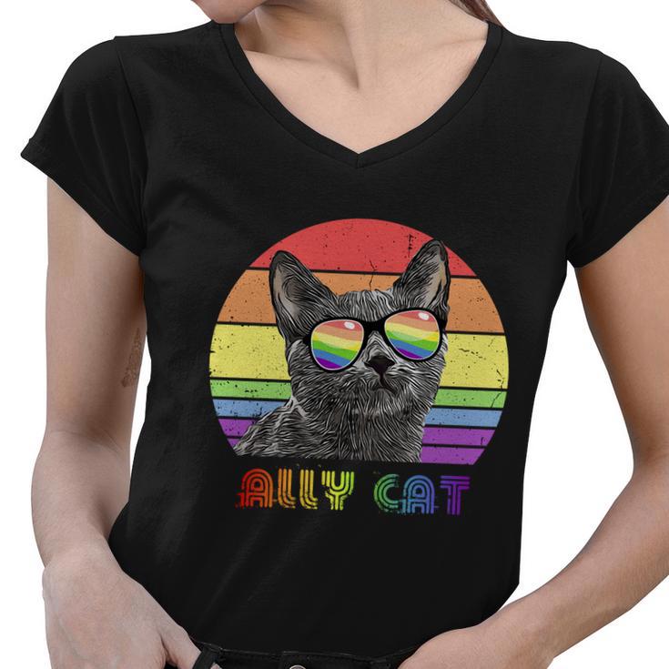 Lgbtq Ally Cat Rainbow Gay Pride Flag Lgbt Funny Gift V2 Women V-Neck T-Shirt