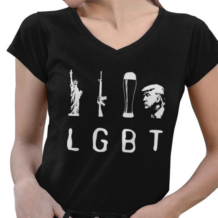 Liberty Guns Beer Trump Shirt Lgbt Gift Women V-Neck T-Shirt