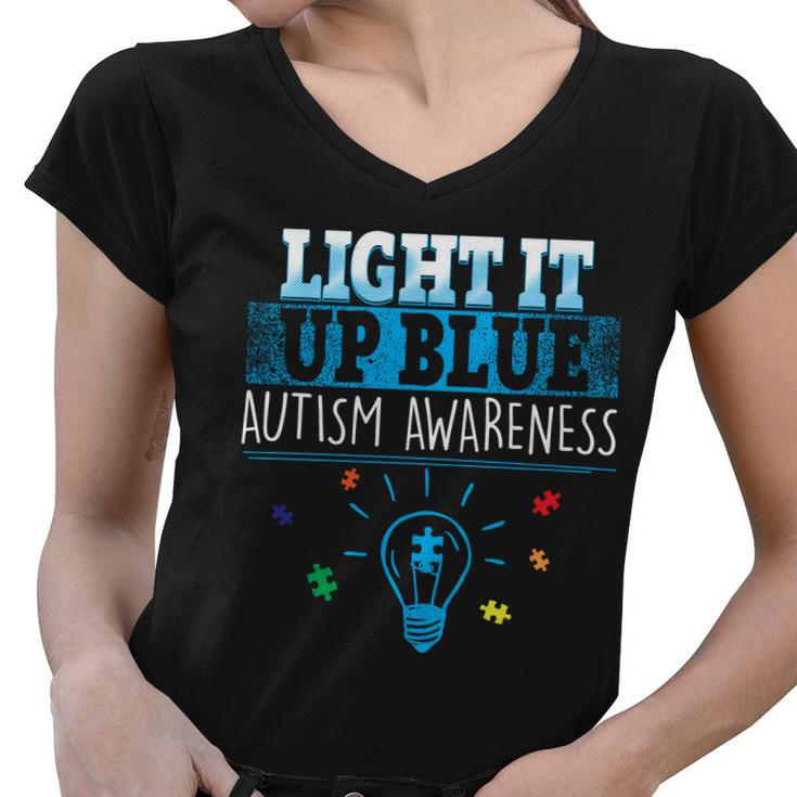 Light It Up Blue Autism Puzzle Bulb Tshirt Women V-Neck T-Shirt