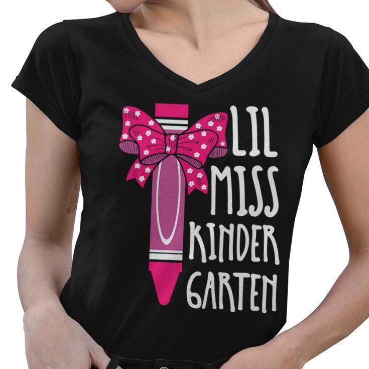 Little Miss Kindergarten Cray On Back To School First Day Of School Women V-Neck T-Shirt