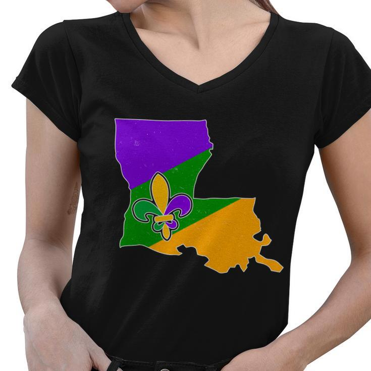Louisiana Mardi Gras Fleur De Lis Women V-Neck T-Shirt