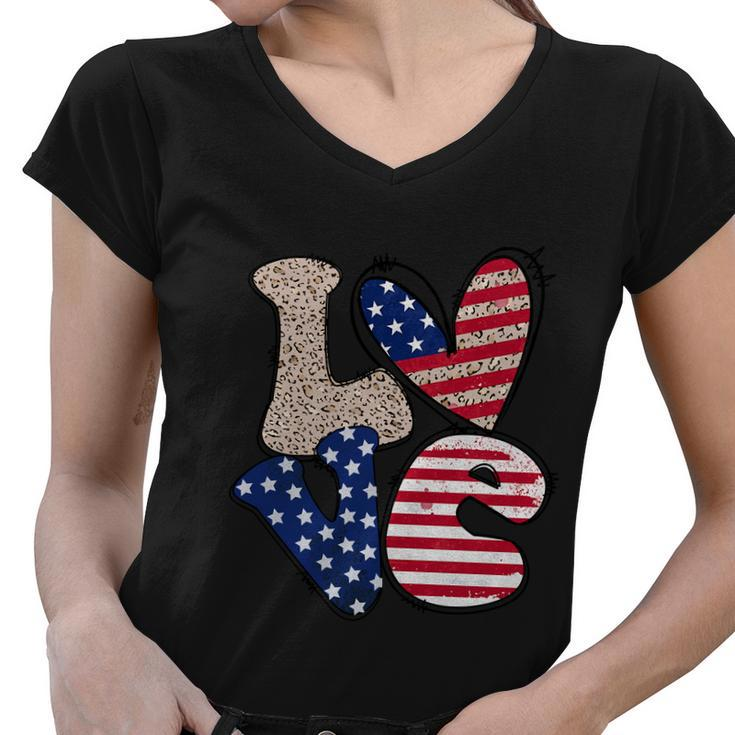 Love America Cute Funny 4Th Of July Independence Day Plus Size Graphic Women V-Neck T-Shirt