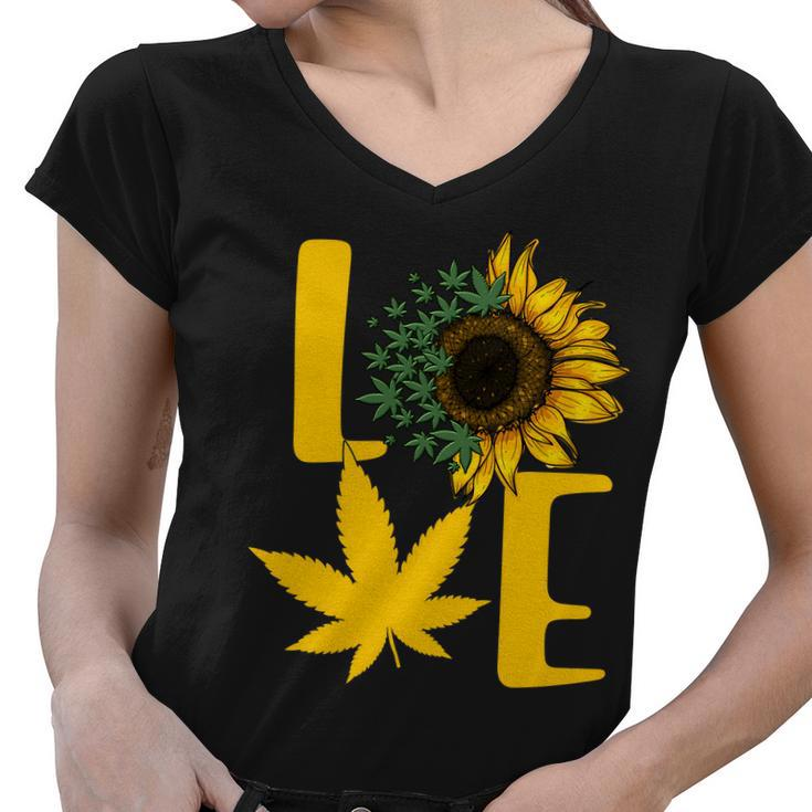 Love Cannabis Sunflower Women V-Neck T-Shirt