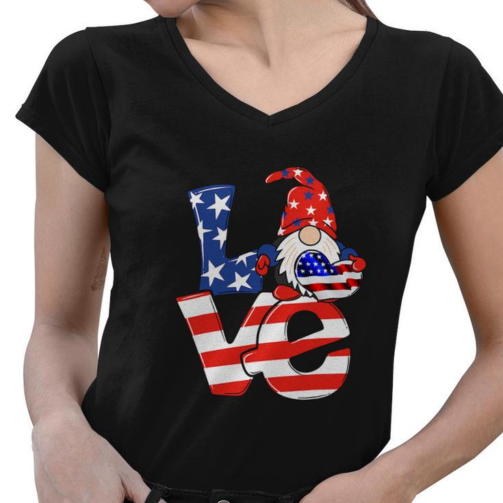 Love Gnome American Flag Funny 4Th Of July Women V-Neck T-Shirt