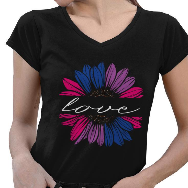 Love Sunflower Floral Lgbt Bisexual Pride Month Women V-Neck T-Shirt