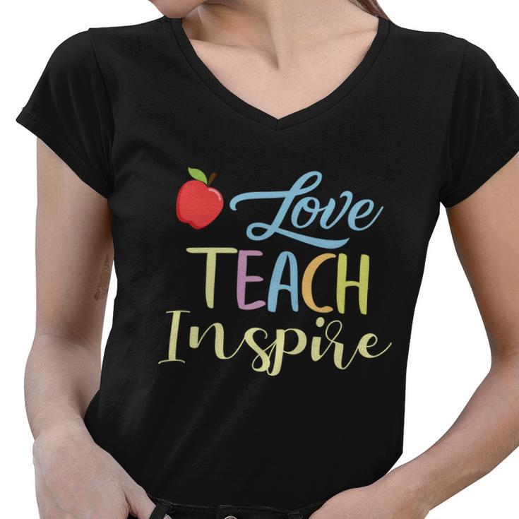 Love Teach Inspire Funny School Student Teachers Graphics Plus Size Shirt Women V-Neck T-Shirt