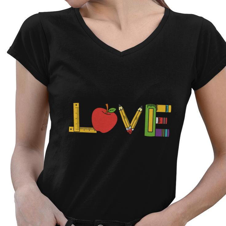 Love Teacher Life Apple Pencil Ruler Teacher Quote Graphic Shirt For Female Male Women V-Neck T-Shirt