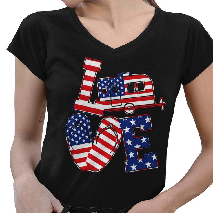 Love Usa Camping Tshirt Women V-Neck T-Shirt