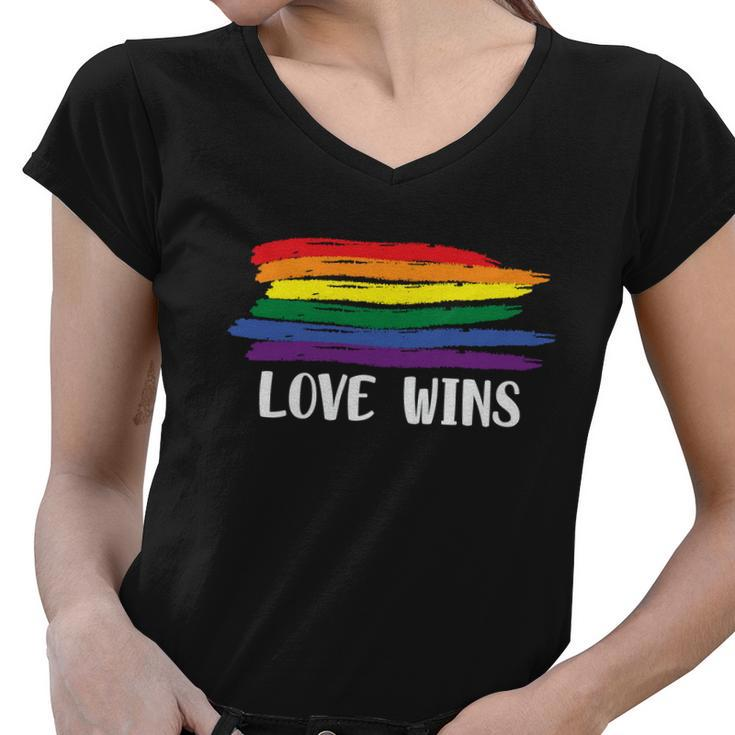 Love Wins Lgbt Gay Pride Lesbian Bisexual Ally Quote Women V-Neck T-Shirt