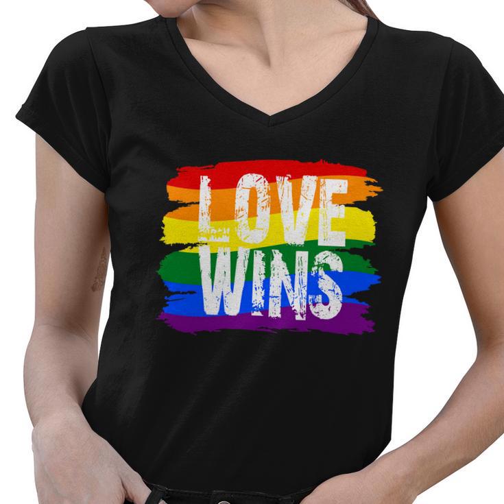 Love Wins Lgbtq Pride Flag Women V-Neck T-Shirt