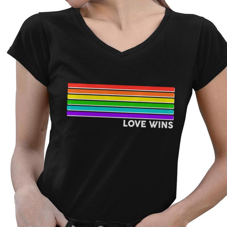 Love Wins Rainbow Stripes Thin Lines Tshirt Women V-Neck T-Shirt