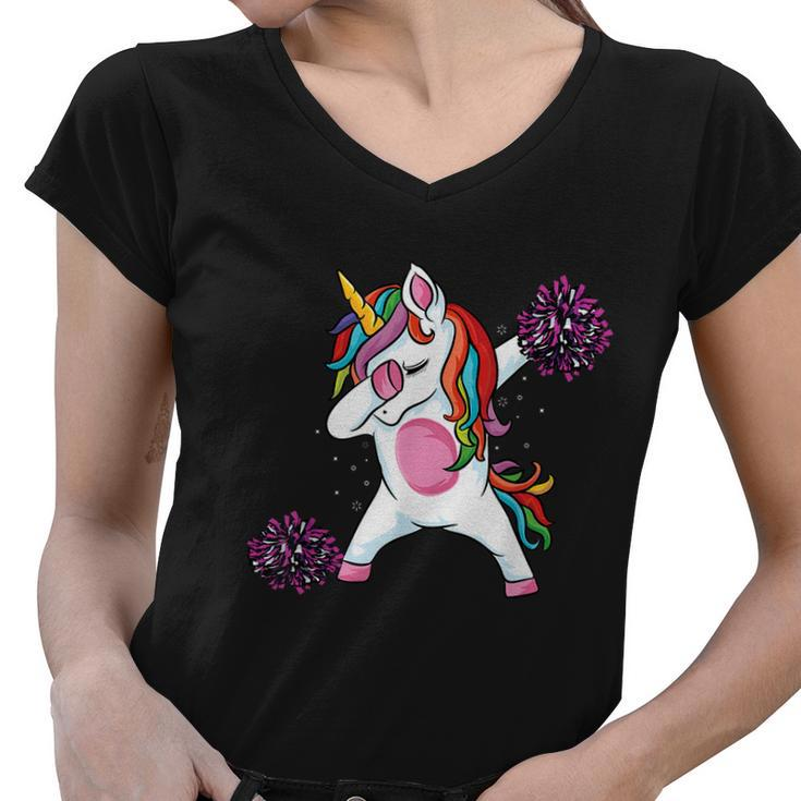 Magical Dabbing Unicorn Cheer Cute Unicorn Cheerleading Graphic Design Printed Casual Daily Basic Women V-Neck T-Shirt