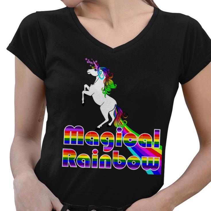 Magical Rainbow Unicorn Women V-Neck T-Shirt