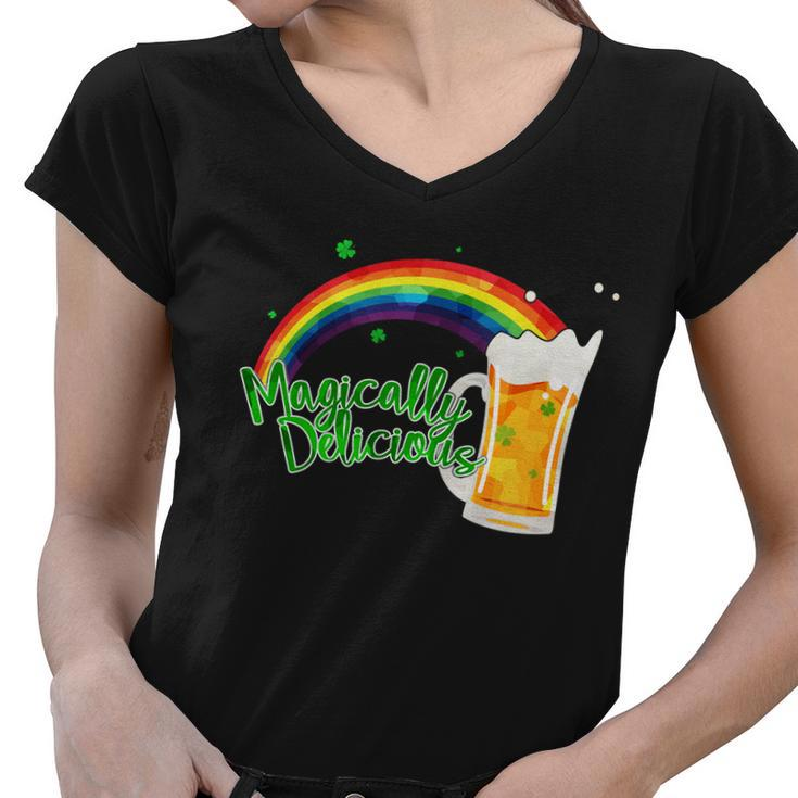 Magically Delicious Rainbow Beer St Patricks Day Women V-Neck T-Shirt