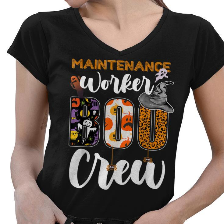 Maintenance Worker Boo Crew Ghost Funny Halloween Matching  Women V-Neck T-Shirt
