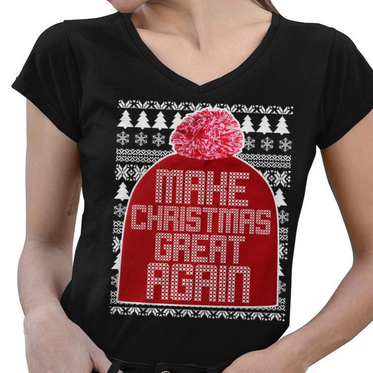 Make Christmas Great Again Ugly Christmas Sweater Design T-Shirt Graphic Design Printed Casual Daily Basic Women V-Neck T-Shirt
