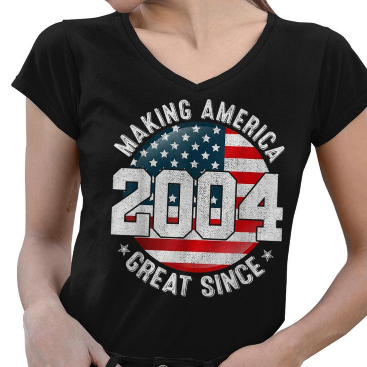 Making America Great Since 2004 Usa Flag Retro 18Th Birthday  Women V-Neck T-Shirt