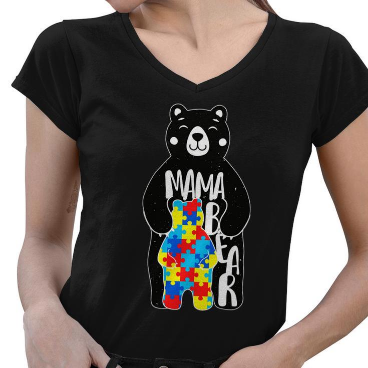 Mama Bear Autism Awareness Tshirt Women V-Neck T-Shirt