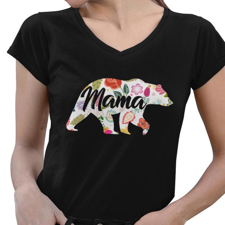 Mama Bear Cute Flower Pattern Women V-Neck T-Shirt