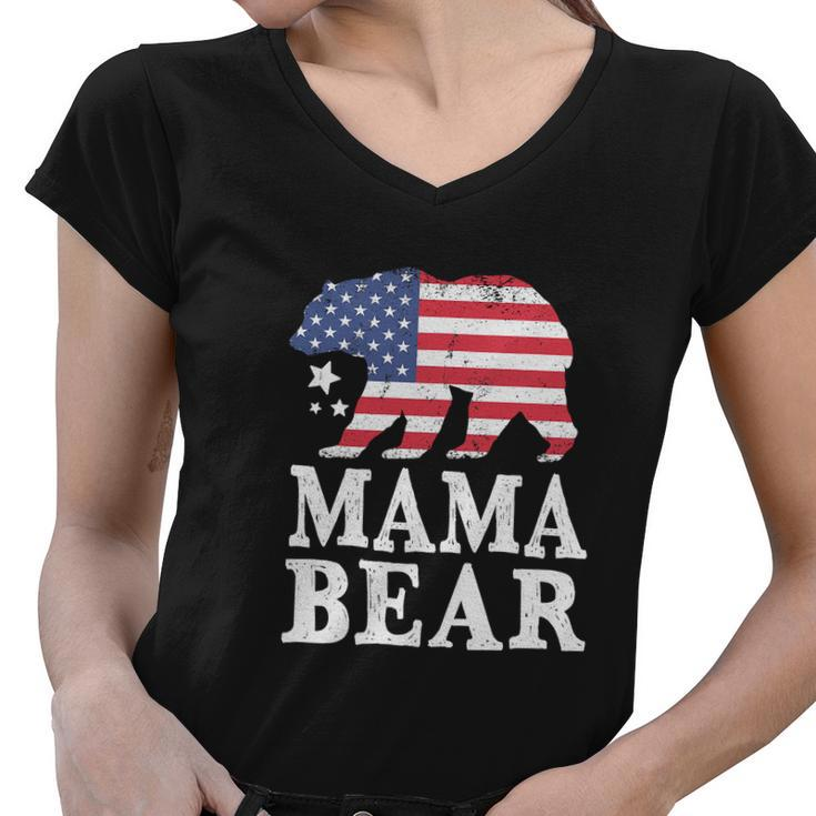 Mama Bear For 4Th Of July Patriotic Flag Women V-Neck T-Shirt