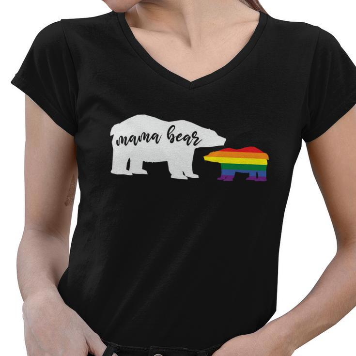Mama Bear Lgbt Gay Pride Lesbian Bisexual Ally Quote Women V-Neck T-Shirt