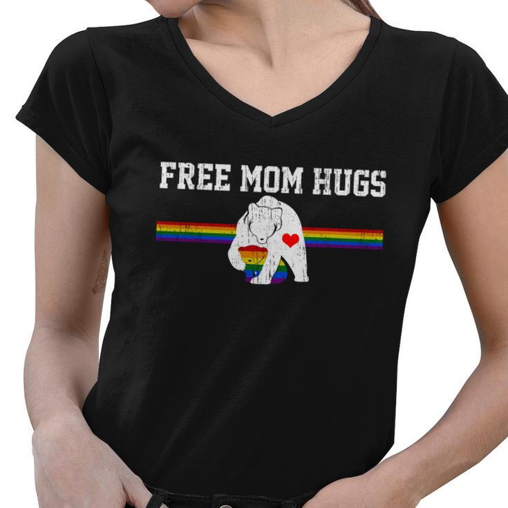 Mama Bear Lgbt Heart Rainbow Lgbt Month 2022 Free Mom Hugs Meaningful Gift Women V-Neck T-Shirt