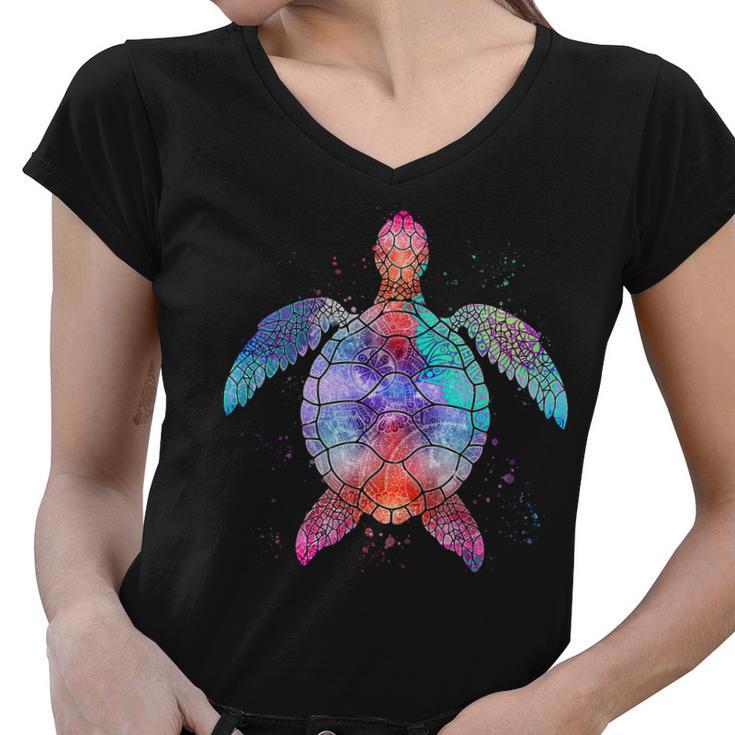 Mandala Sea Turtle Tshirt Women V-Neck T-Shirt