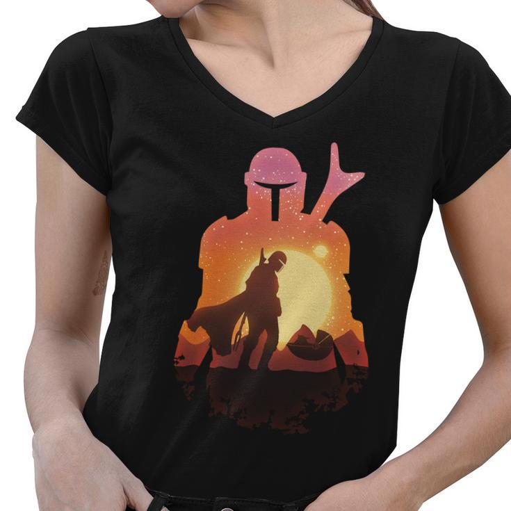 Mando Sunset Illustration Cool Graphic Tshirt Women V-Neck T-Shirt