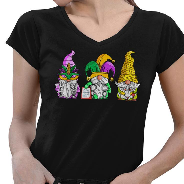 Mardi Gras Gnomes Holding Mask Love Mardi Gras Gnome  Women V-Neck T-Shirt