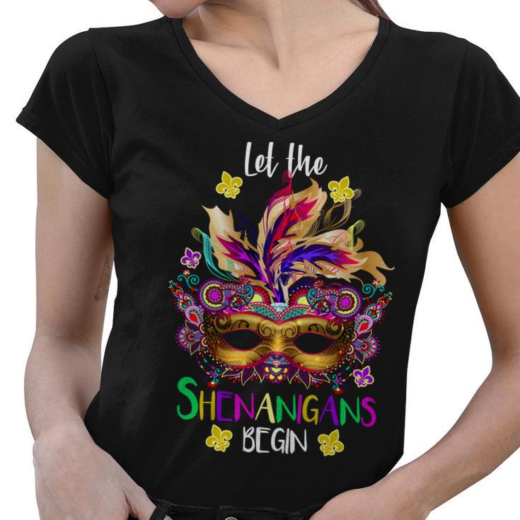 Mardi Gras Let The Shenanigans Begin V2 Women V-Neck T-Shirt
