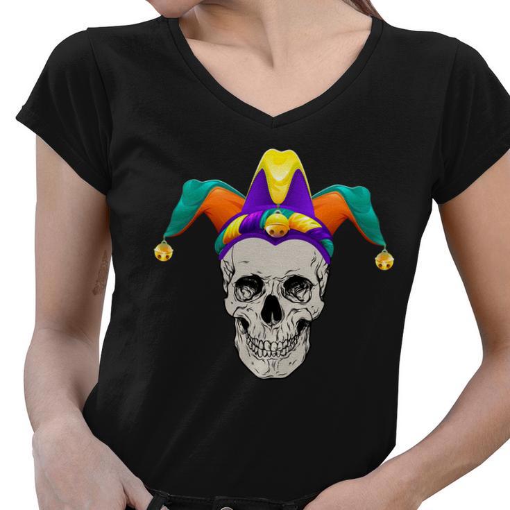 Mardi Gras Skull Party Hard Women V-Neck T-Shirt