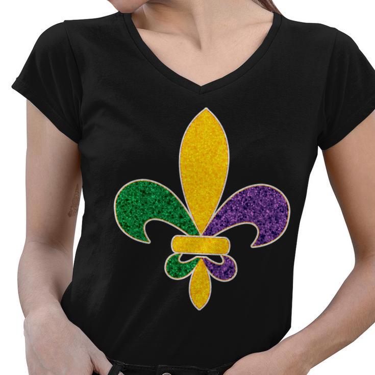 Mardi Gras Sparkle Fleur De Lis Tshirt Women V-Neck T-Shirt