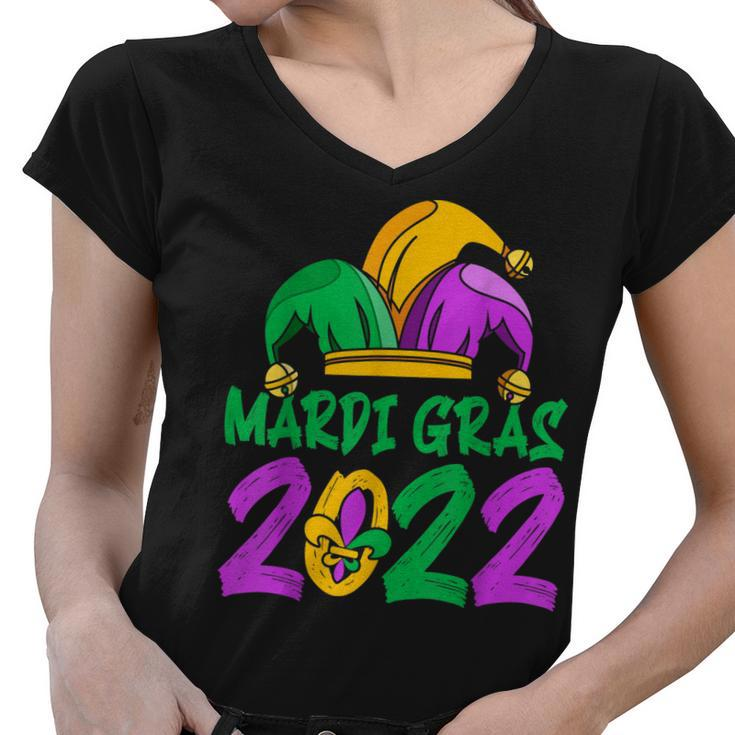 Mardi Gras T  Mardi Gras 2022 Beads Mask Feathers  V3 Women V-Neck T-Shirt