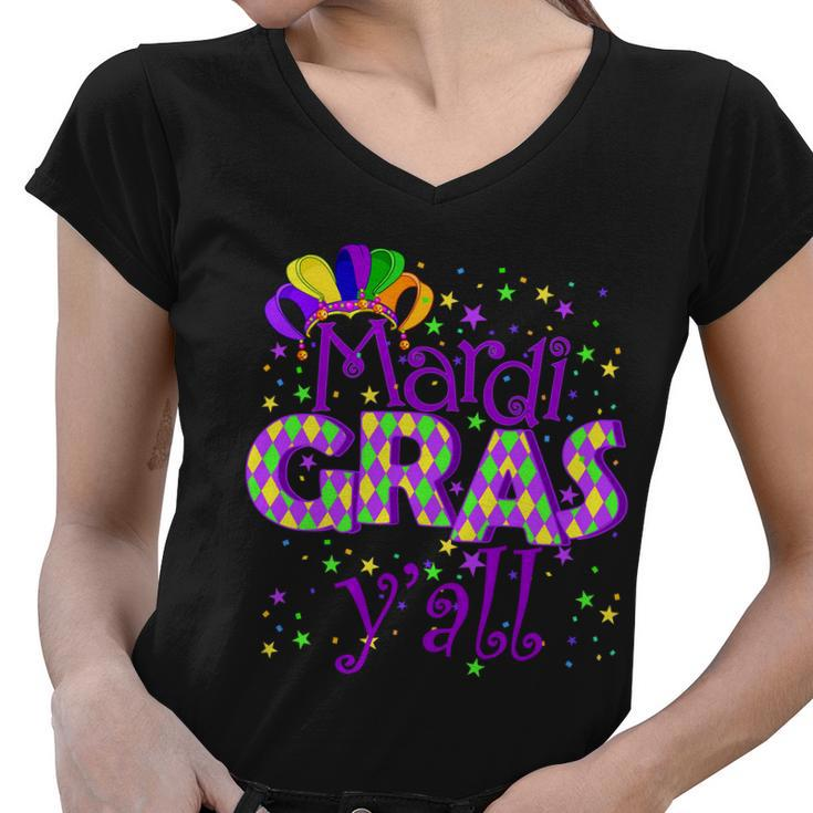 Mardi Gras Yall New Orleans Party T-Shirt Graphic Design Printed Casual Daily Basic Women V-Neck T-Shirt