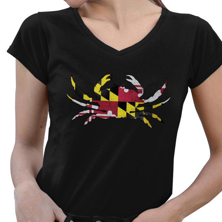 Maryland Flag Crab Women V-Neck T-Shirt